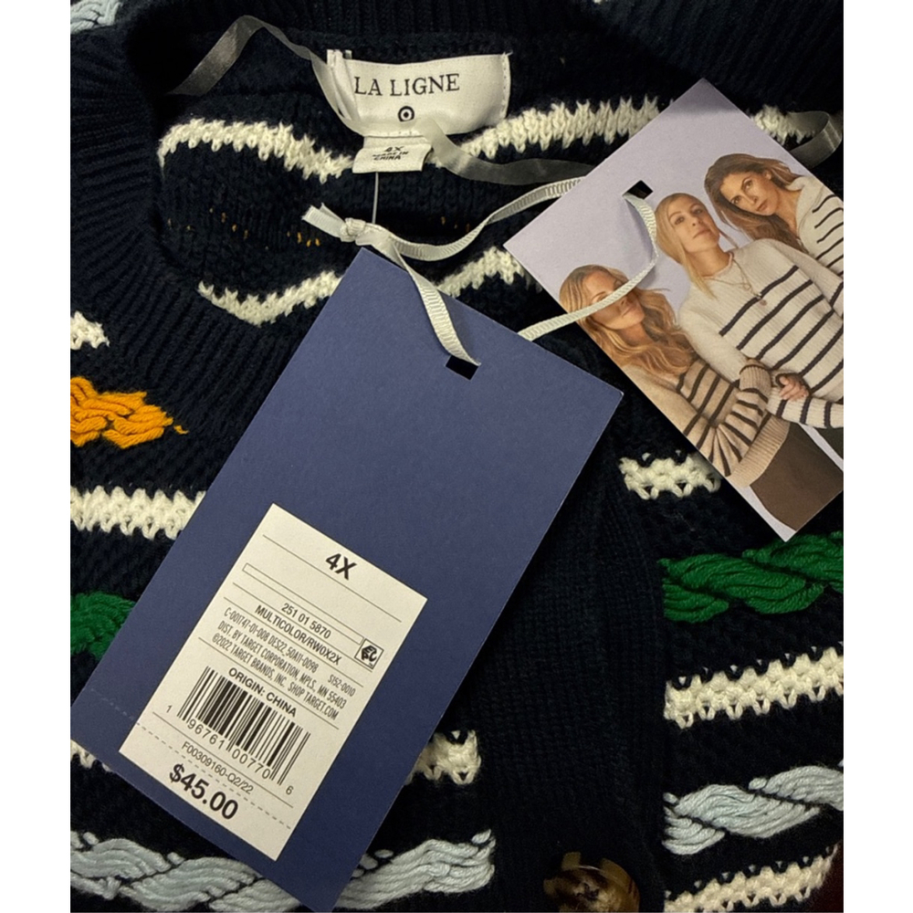 Women's LA LIGNE Cardigan 4X Navy Multi-color Striped - Picture 5 of 5
